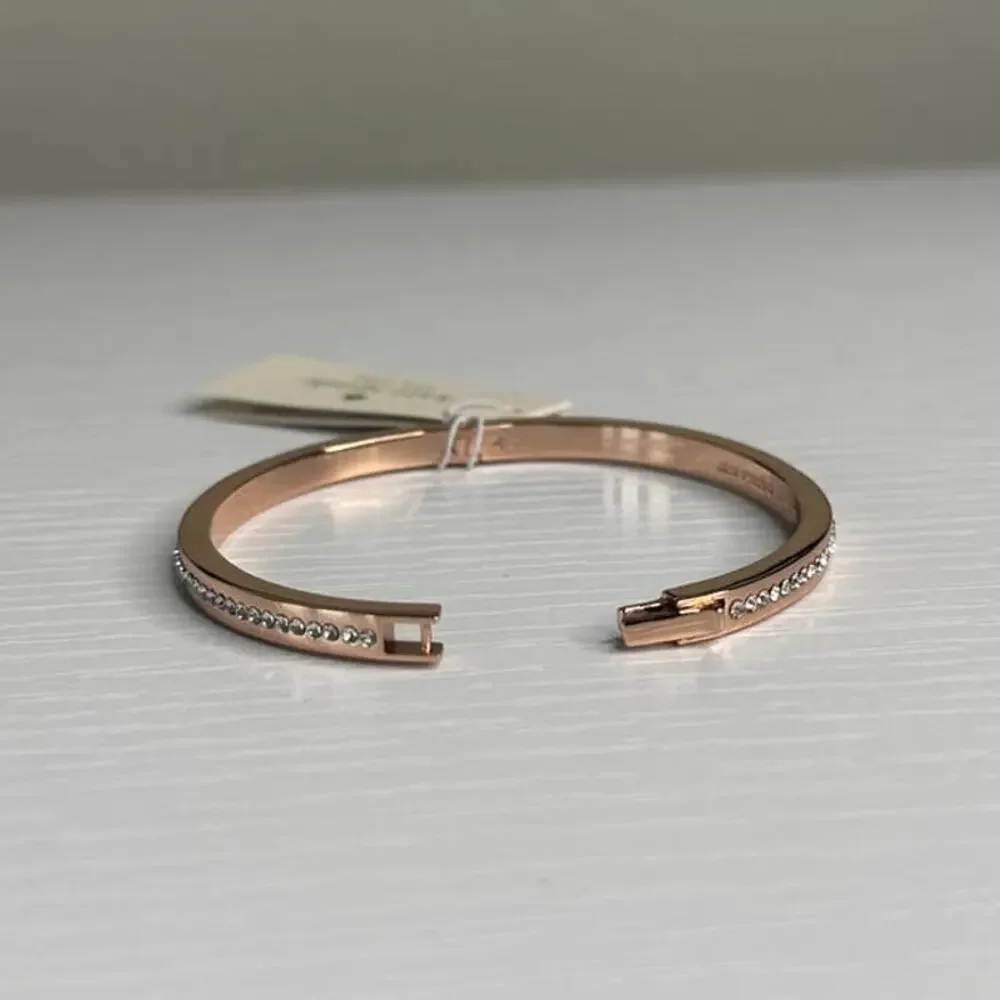 Kate Spade Rose Gold Tone RING IT UP Clear Pave Hinged Bangle Bracelet - Picture 4 of 5